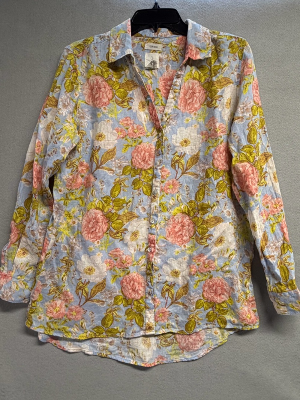 Joie 100% Linen Pastel Floral Oversized Button-Up in Blue Pink & Green Medium